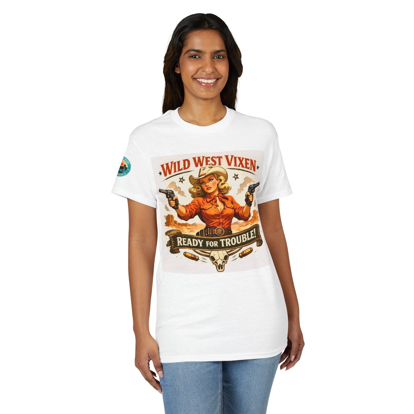 Wild West Vixen T‑Shirt — "Ready for Trouble" Retro Cowgirl Graphic