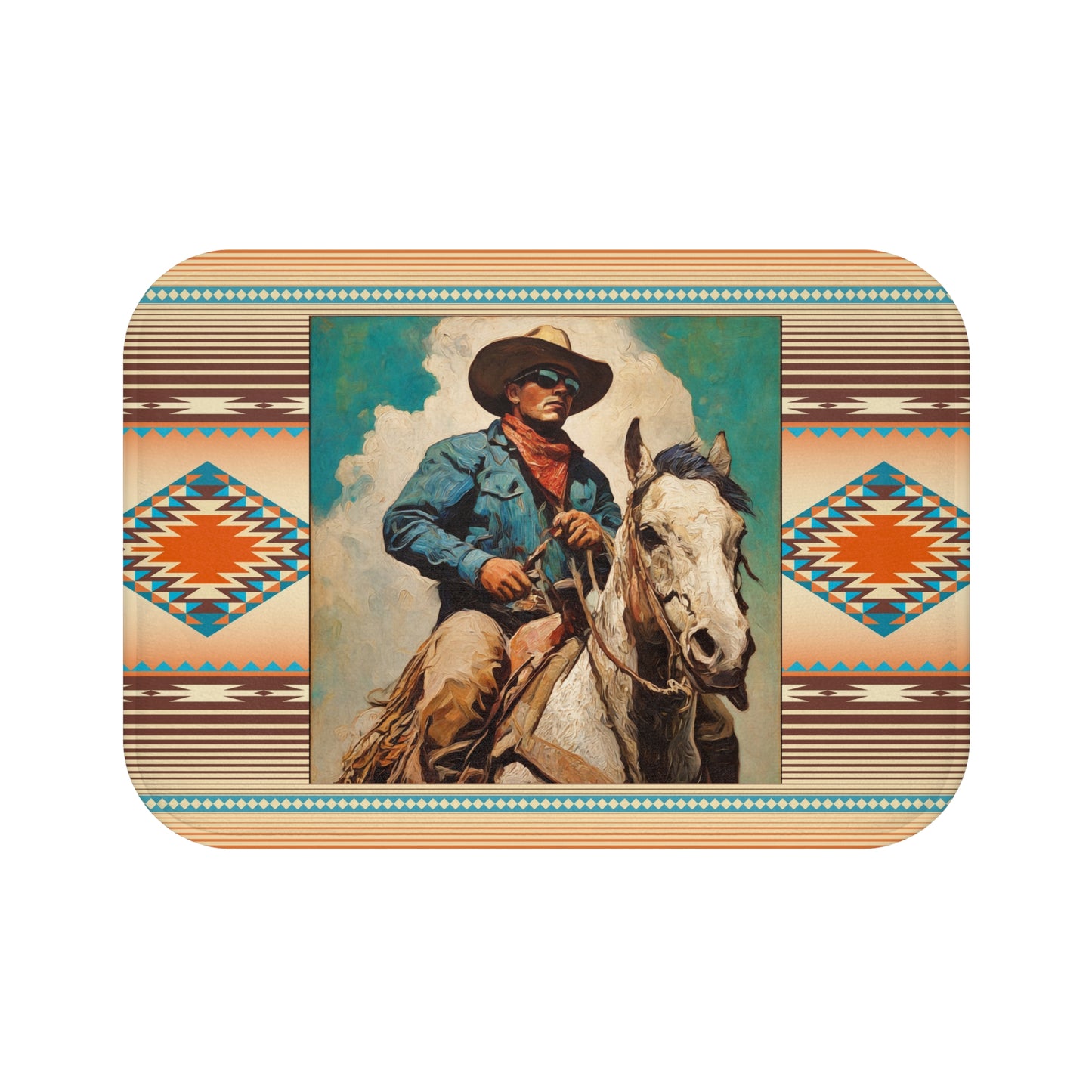 Southwestern Cowboy Bath Mat – Vintage Western Horse Rider Design