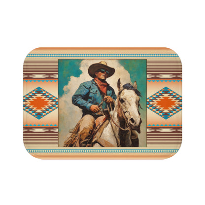 Southwestern Cowboy Bath Mat – Vintage Western Horse Rider Design