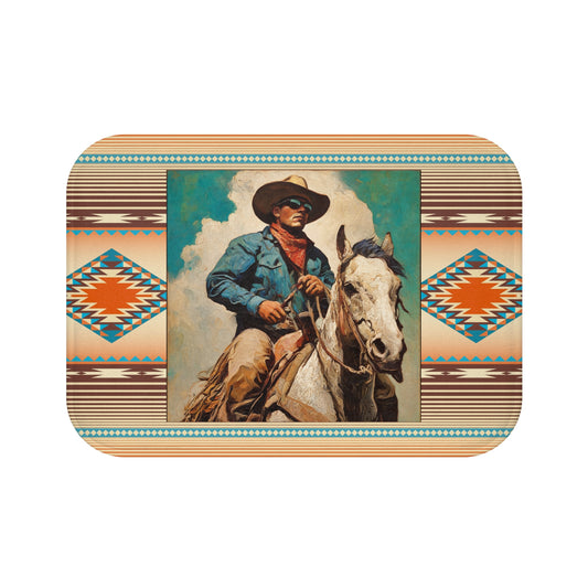 Southwestern Cowboy Bath Mat – Vintage Western Horse Rider Design