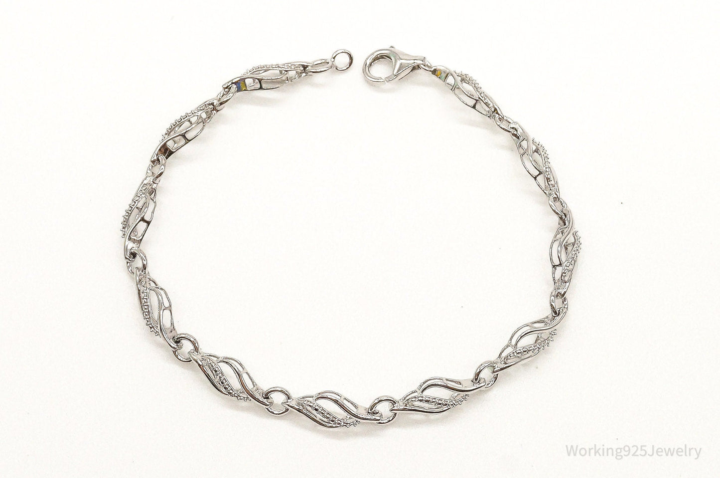 Designer JWBR Single Diamond Linked Sterling Silver Bracelet