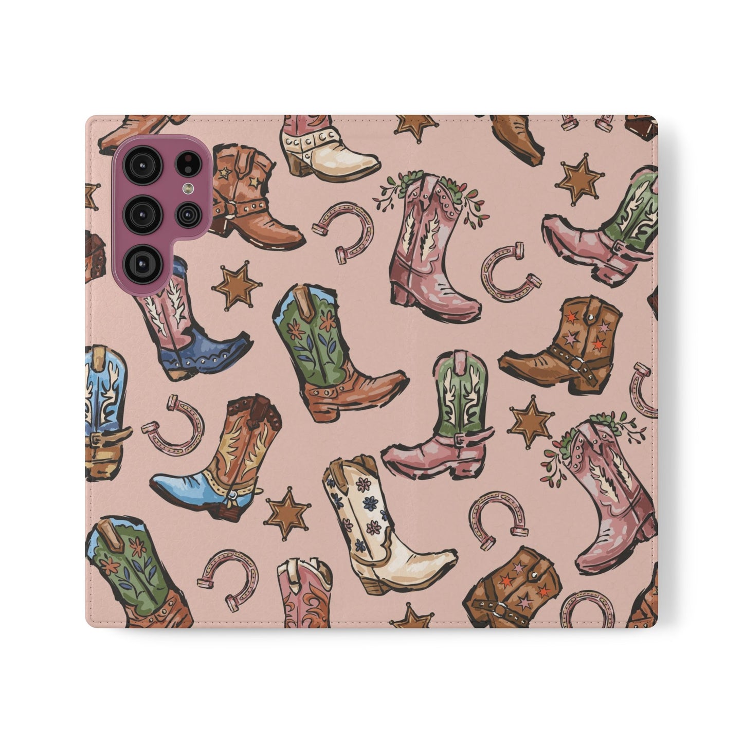 Western Boots Flip Wallet Phone Cases Pink
