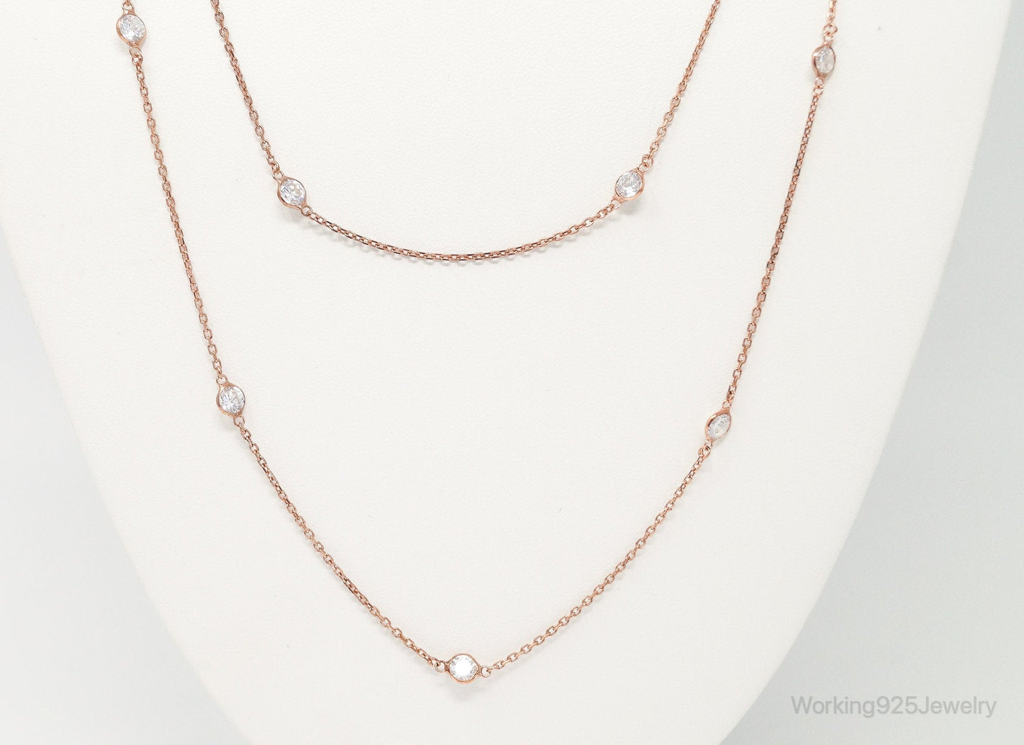 Vintage Rose Gold Vermeil Cubic Zirconia Sterling Silver Necklace