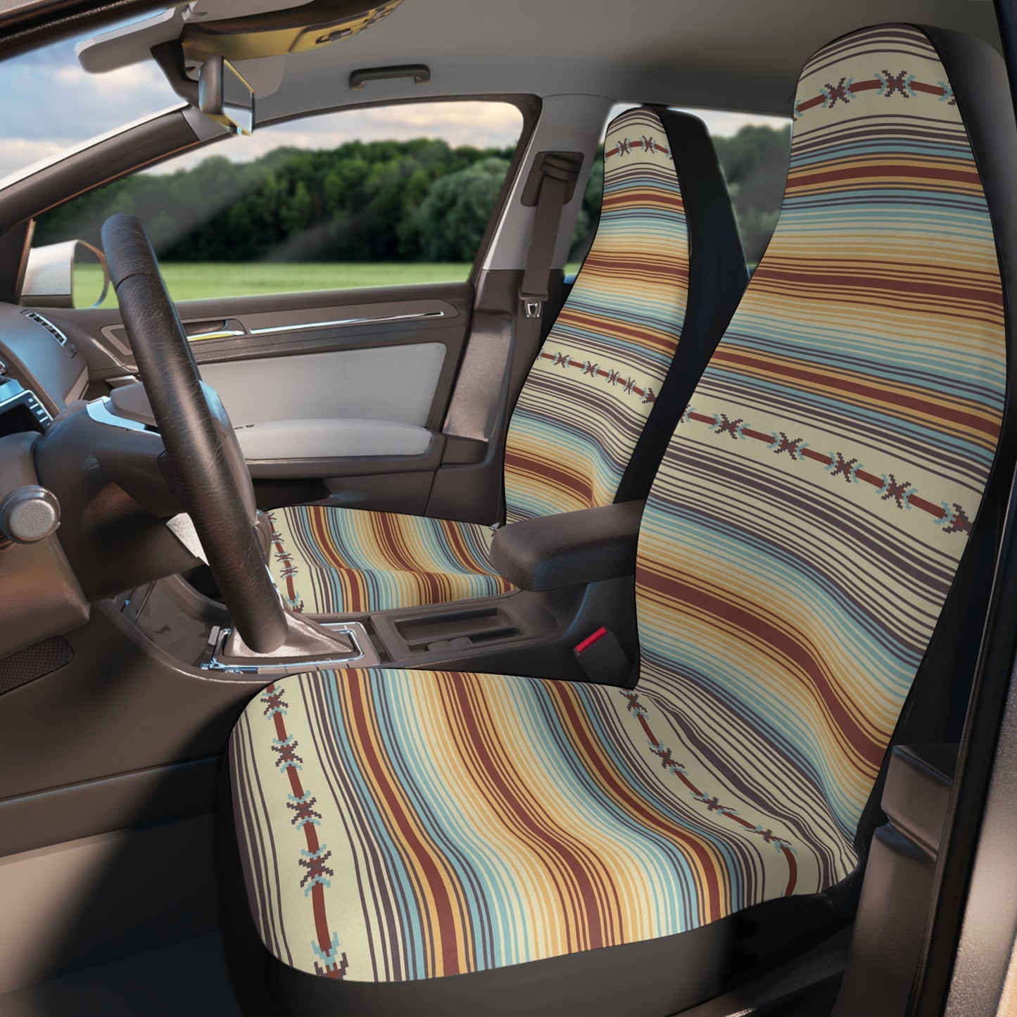 Southwestern Stripe Car Seat Covers — Boho Serape Pattern Polyester Seat Protector