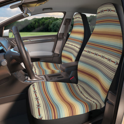 Southwestern Stripe Car Seat Covers — Boho Serape Pattern Polyester Seat Protector