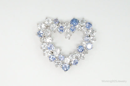 Vintage Designer Open Heart Cubic Zirconia Iolite Sterling Silver Pendant