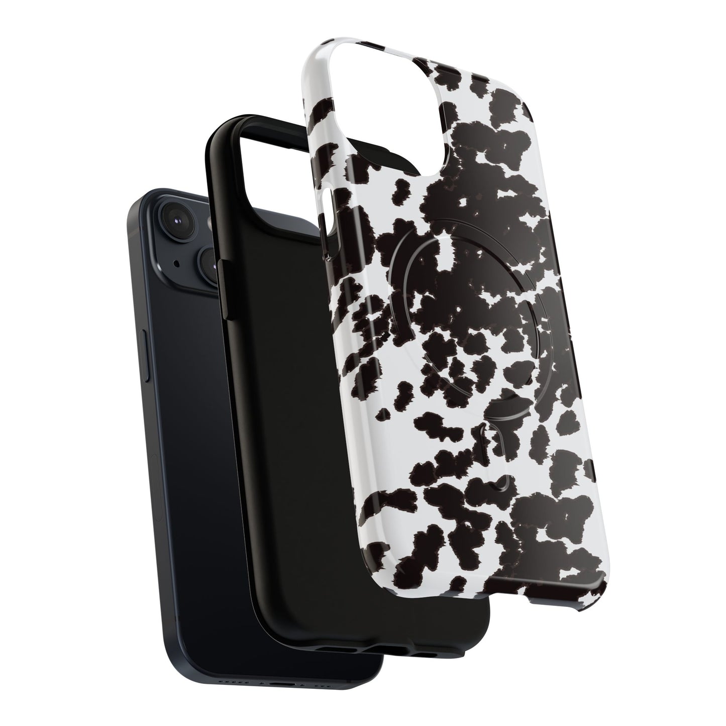 Cow Print Tough Magnetic Phone Case — Black & White Protective MagSafe Cover