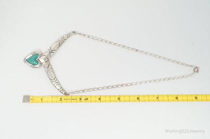 Vintage Designer Carolyn Pollack Turquoise Heart Sterling Silver Necklace
