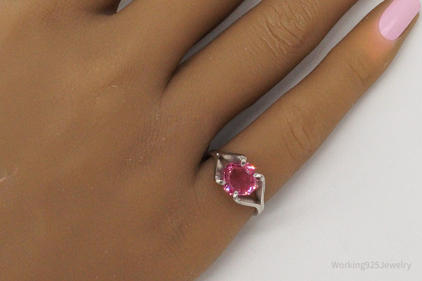 Vintage Designer Espo Pink Cubic Zirconia Sterling Silver Ring - Size 5