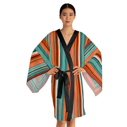 Arizona Serape Vibrant Striped Long Sleeve Kimono Robe, Bohemian Lounge Wear, Unique Gift for Her, Spa Day Essential, Summer Evening Kimono