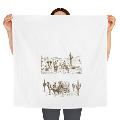Rustic Western Tea Towel - Vintage Cowboy & Wagon Design