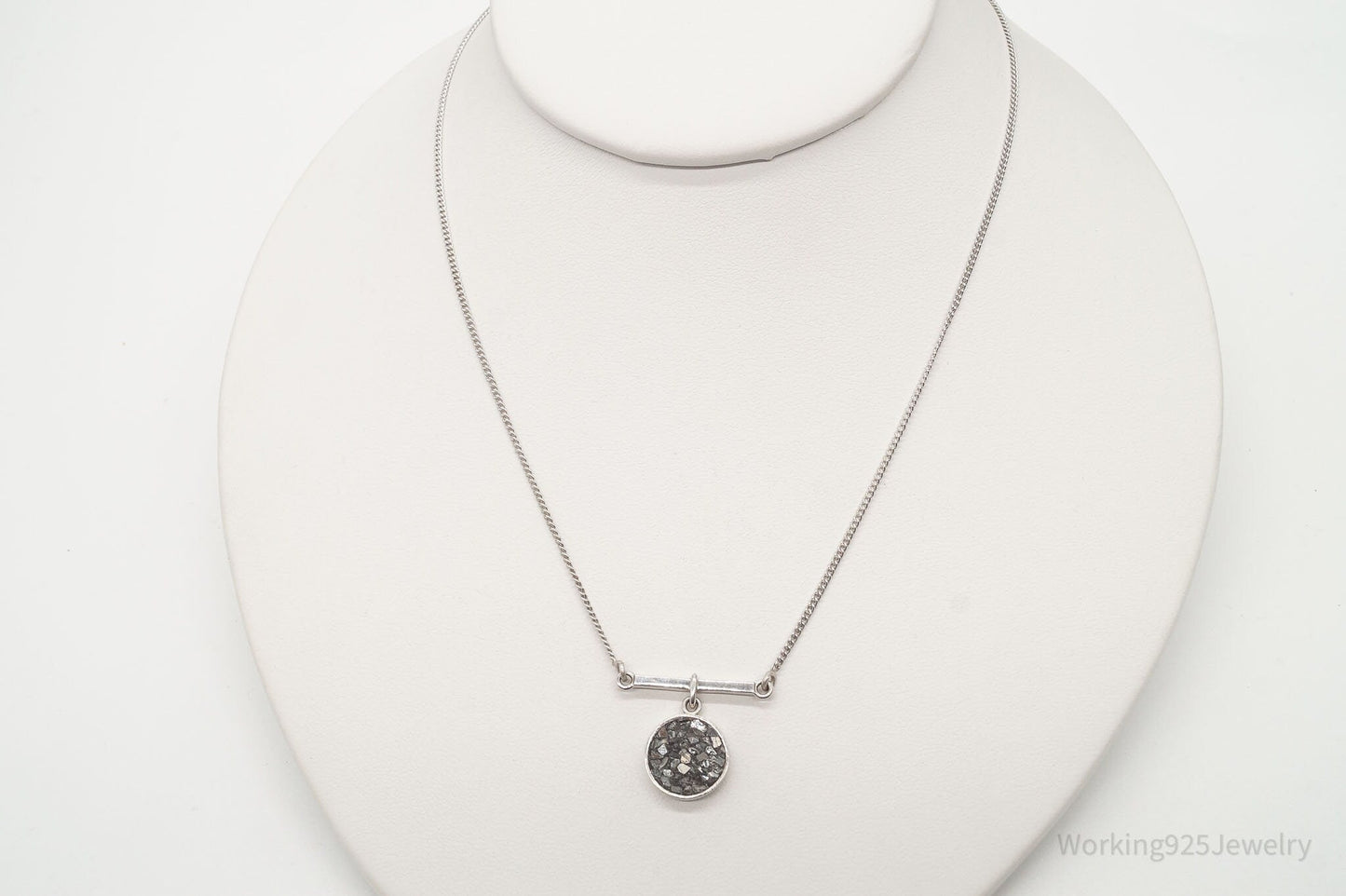 Vintage Druzy Quartz Modernist Sterling Silver Chain Necklace