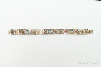 Vintage Designer Symmetalic 14K Gold Blue Topaz Art Deco SterlingSilver Bracelet