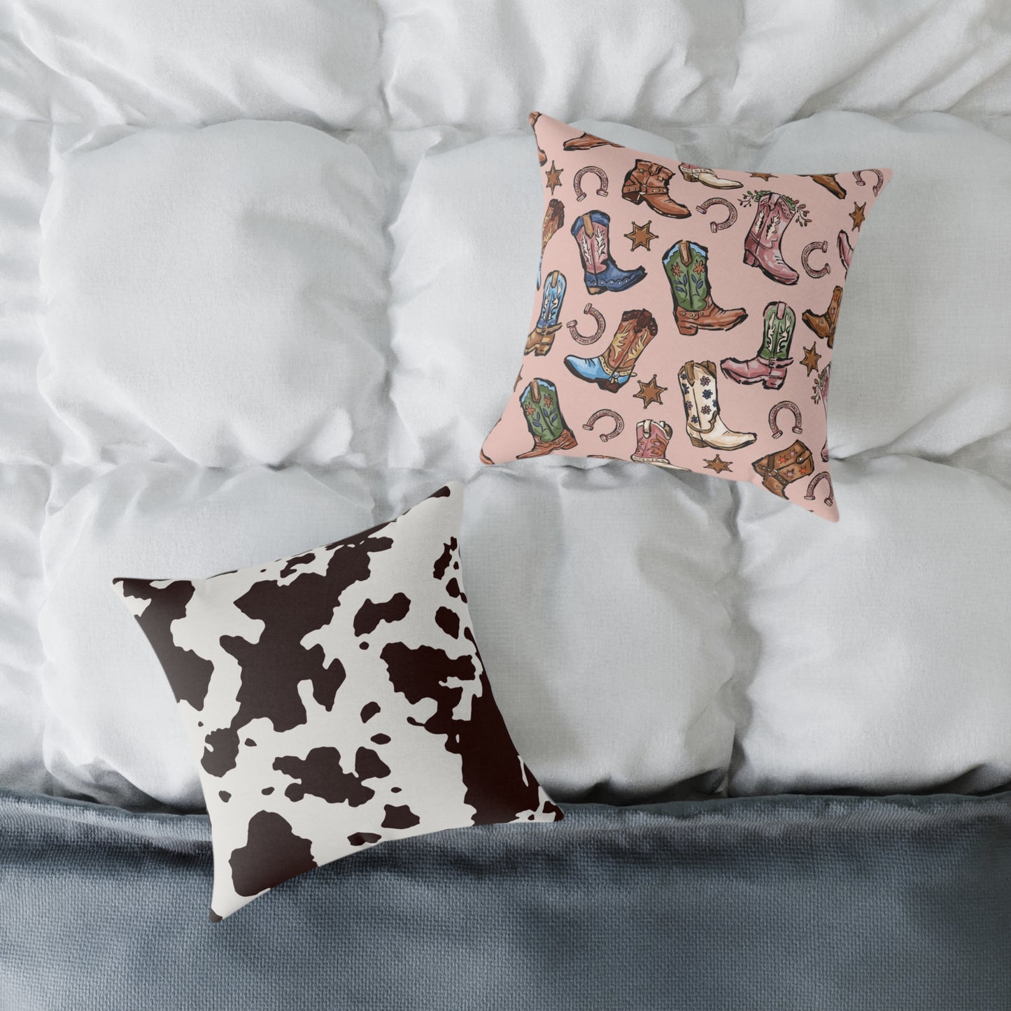 Cowprint and Cowgirl Boots Western-Themed Decorative Pillow