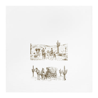 Rustic Western Tea Towel - Vintage Cowboy & Wagon Design