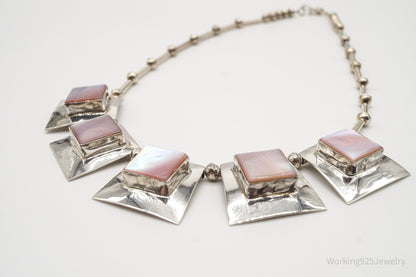 Vintage Native America Pink Mother Of Pearl Silver Necklace