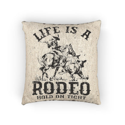 Life is a Rodeo Woven Pillow for Rodeo Lovers, Rustic Home Decor, Western Style Cushion, Perfect Gift for Cowgirls and Cowboys, Rodeo Themed Room Accent