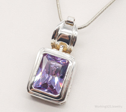 Vintage Large Purple Cubic Zirconia Sterling Silver Necklace