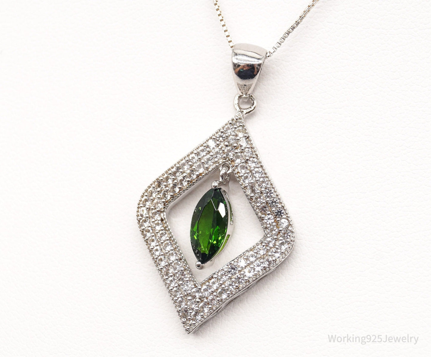 Vintage Lab Emerald Cubic Zirconia Sterling Silver Necklace