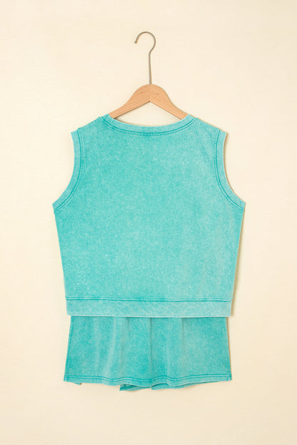 Aria 2 Pieces Mineral Wash Cotton Tank Top Lined Split Skirt Set