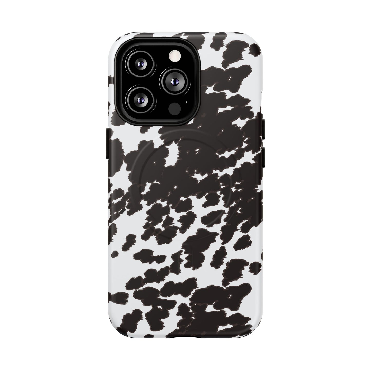 Cow Print Tough Magnetic Phone Case — Black & White Protective MagSafe Cover