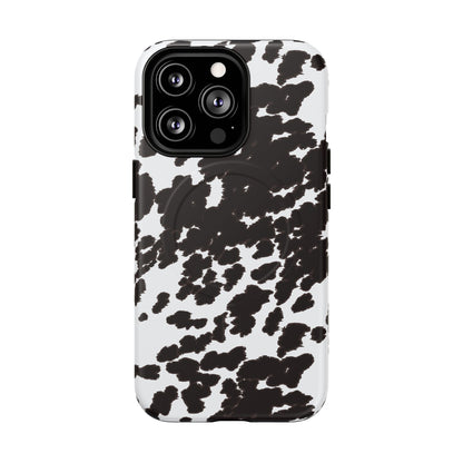 Cow Print Tough Magnetic Phone Case — Black & White Protective MagSafe Cover