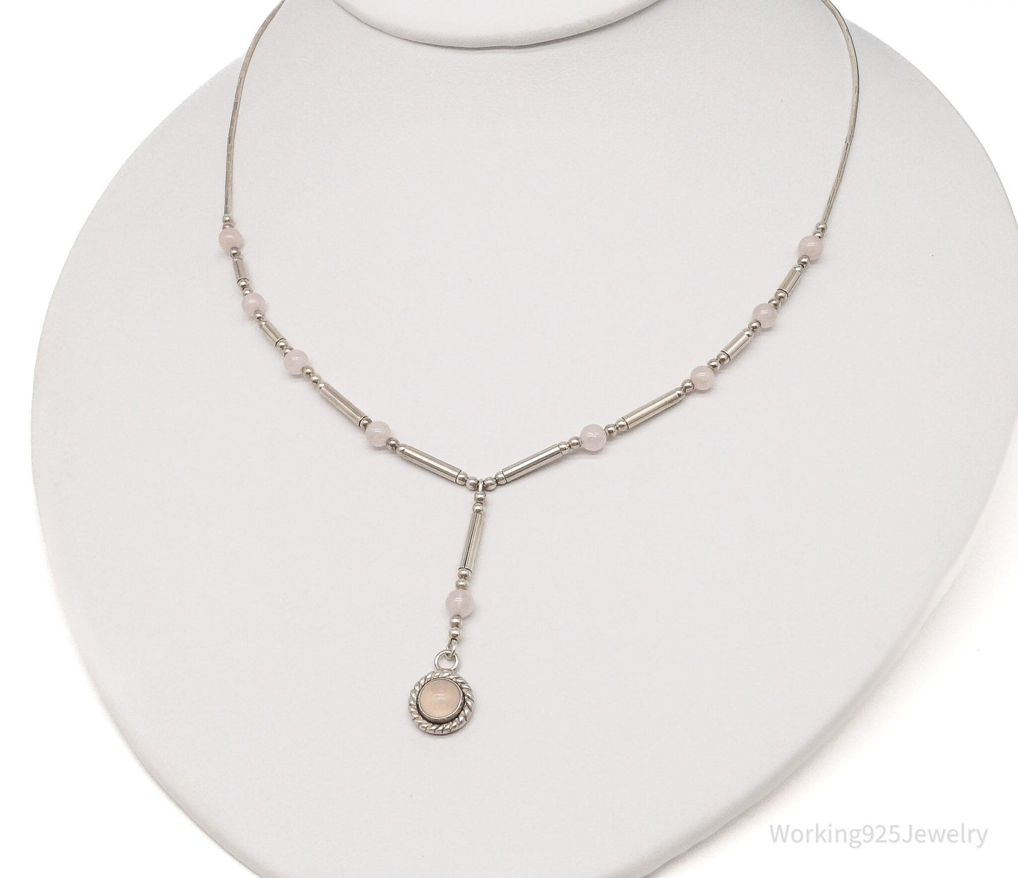 Vintage Western QT Inc Rose Quartz Sterling Silver Beaded Necklace 16"
