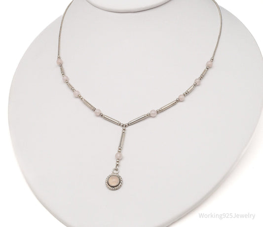 Vintage Western QT Inc Rose Quartz Sterling Silver Beaded Necklace 16"