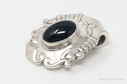 Large Vintage Mexico Black Onyx Art Deco Sterling Silver Pendant