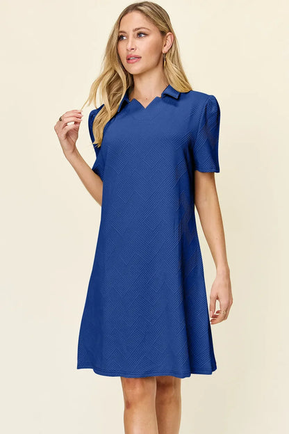 Double Take Textured Collared Short Sleeve Dress