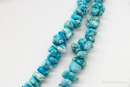 Long Vintage Southwestern Turquoise Nugget Beads String Necklace 36"