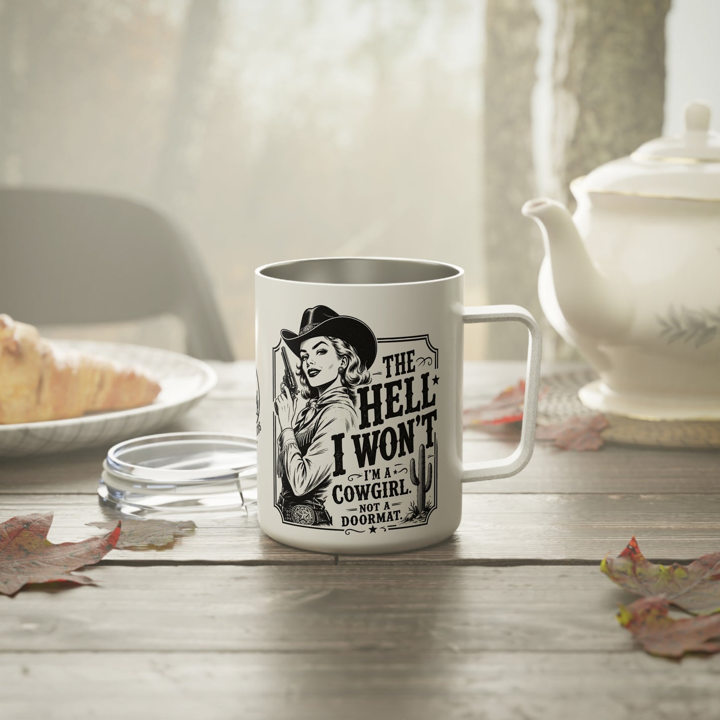 Western 10oz Insulated Coffee Mug – 'West on Pecos' Vintage Ranch Design