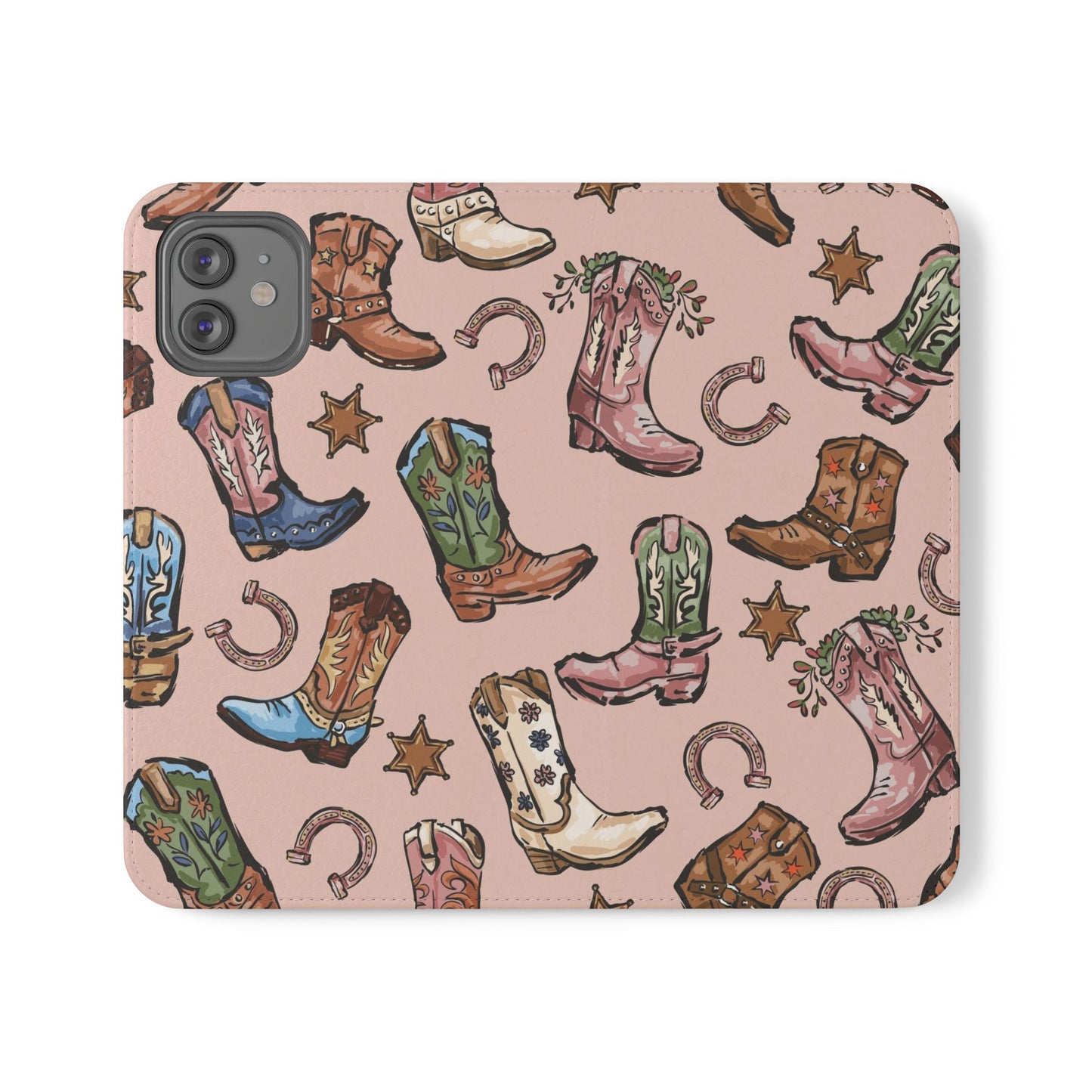 Western Boots Flip Wallet Phone Cases Pink