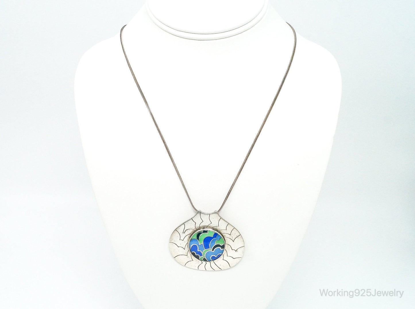 RARE Vintage 1970s Modernist Caren Sterling Silver Enamel Necklace