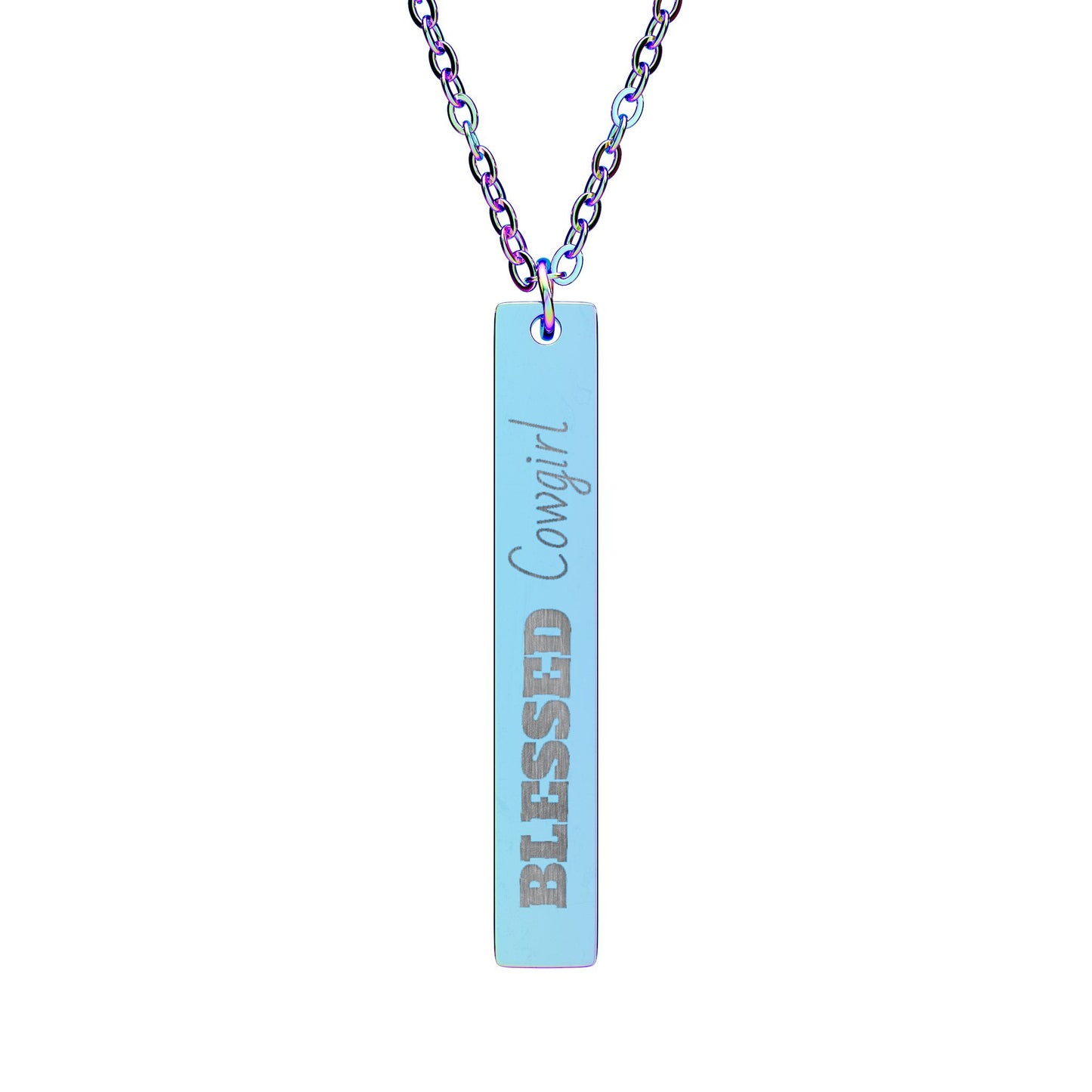 Blessed Cowgirl - Vertical Bar Necklace with Engraving - Blessed Charm