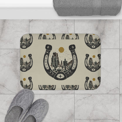 Southwest Horseshoe Bath Mat – Desert Cactus Western Welcome Rug