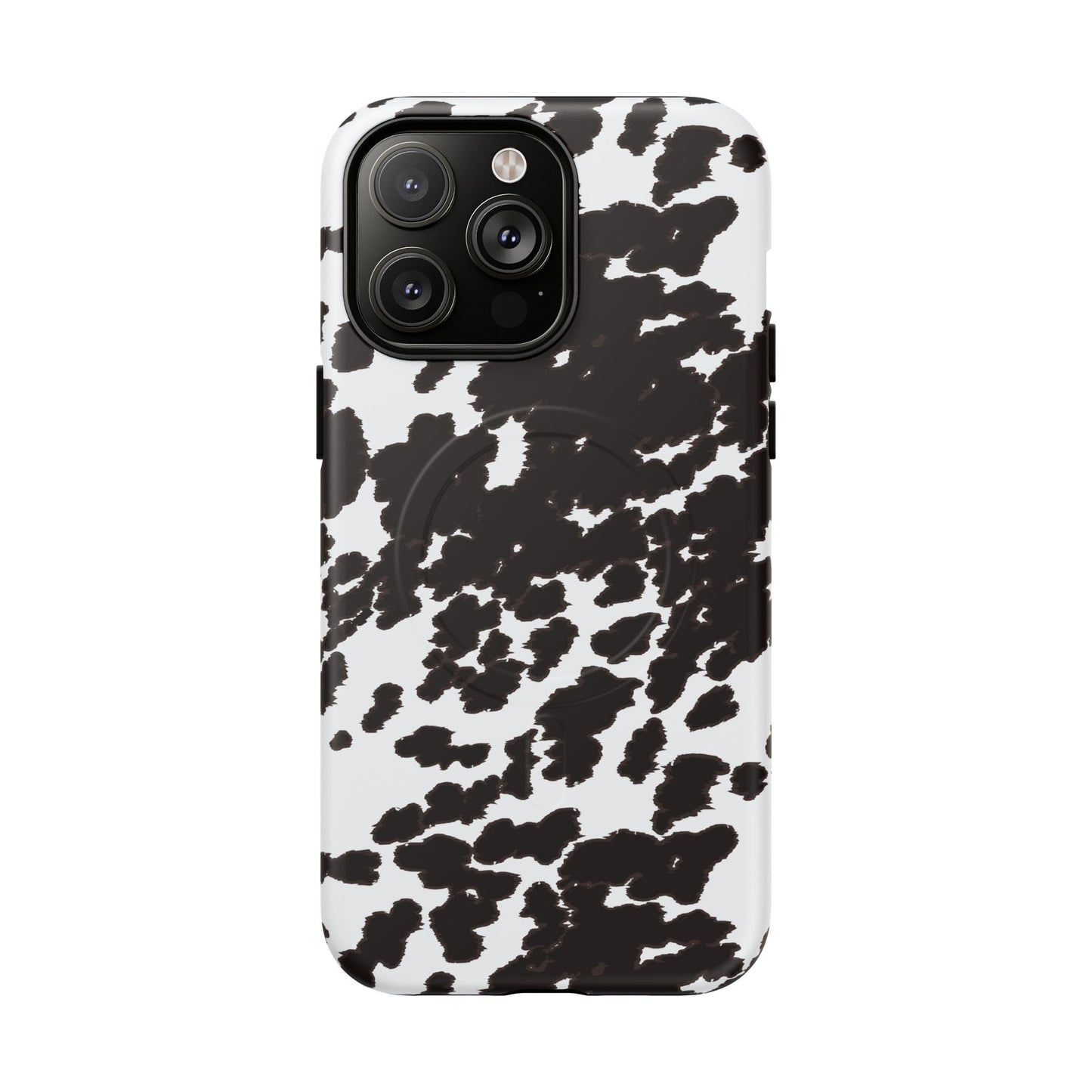 Cow Print Tough Magnetic Phone Case — Black & White Protective MagSafe Cover