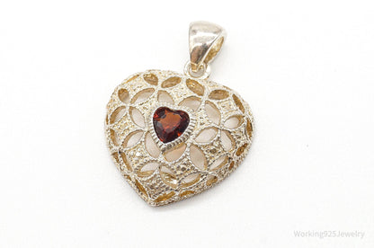 Vintage Designer Avon Garnet Heart Sterling Silver Pendant