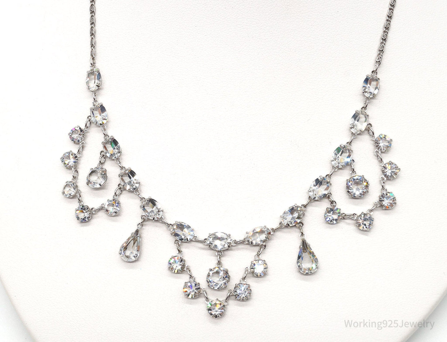 Antique Crystal Sterling Silver Necklace 16"