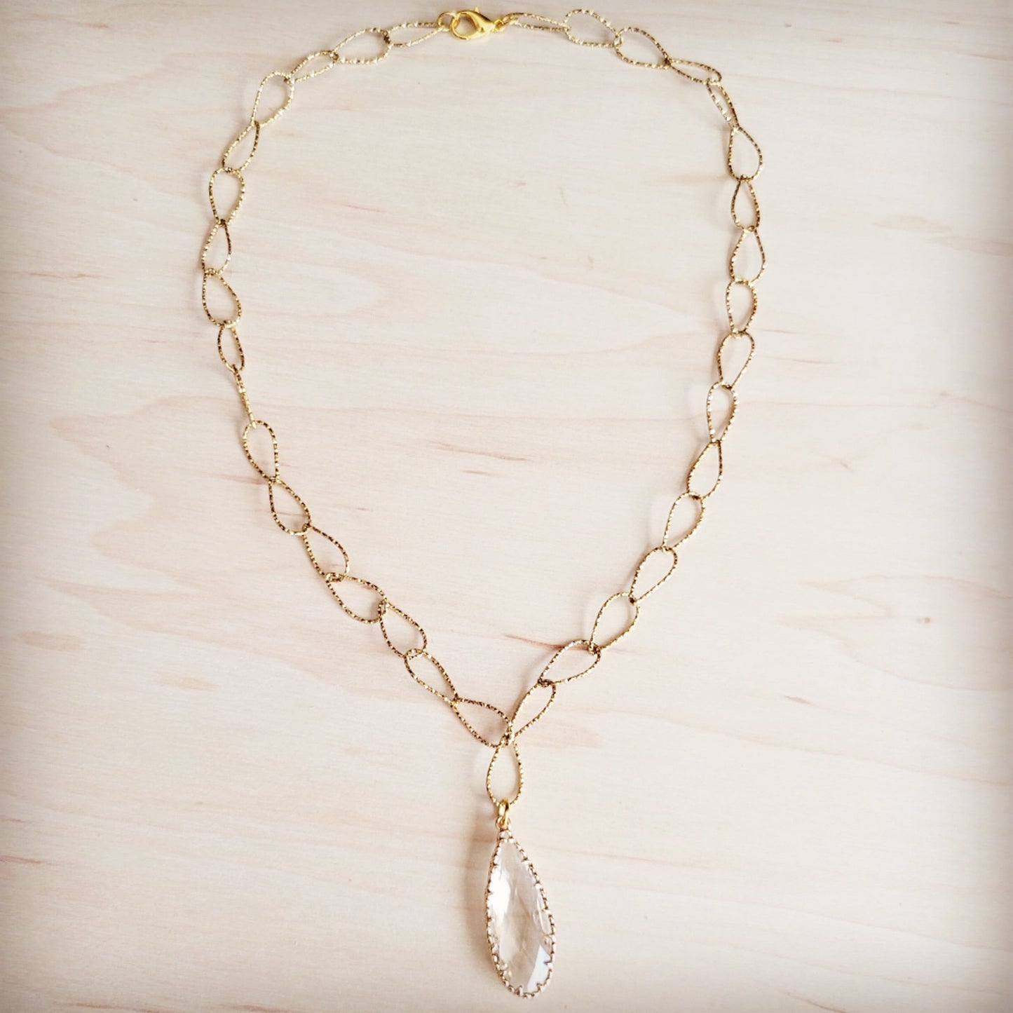Gold Layering Chain Necklace w/ Boho Luxe Teardrop Pendant 257kp