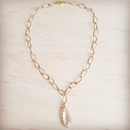 Gold Layering Chain Necklace w/ Boho Luxe Teardrop Pendant 257kp