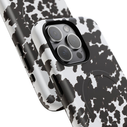 Cow Print Tough Magnetic Phone Case — Black & White Protective MagSafe Cover