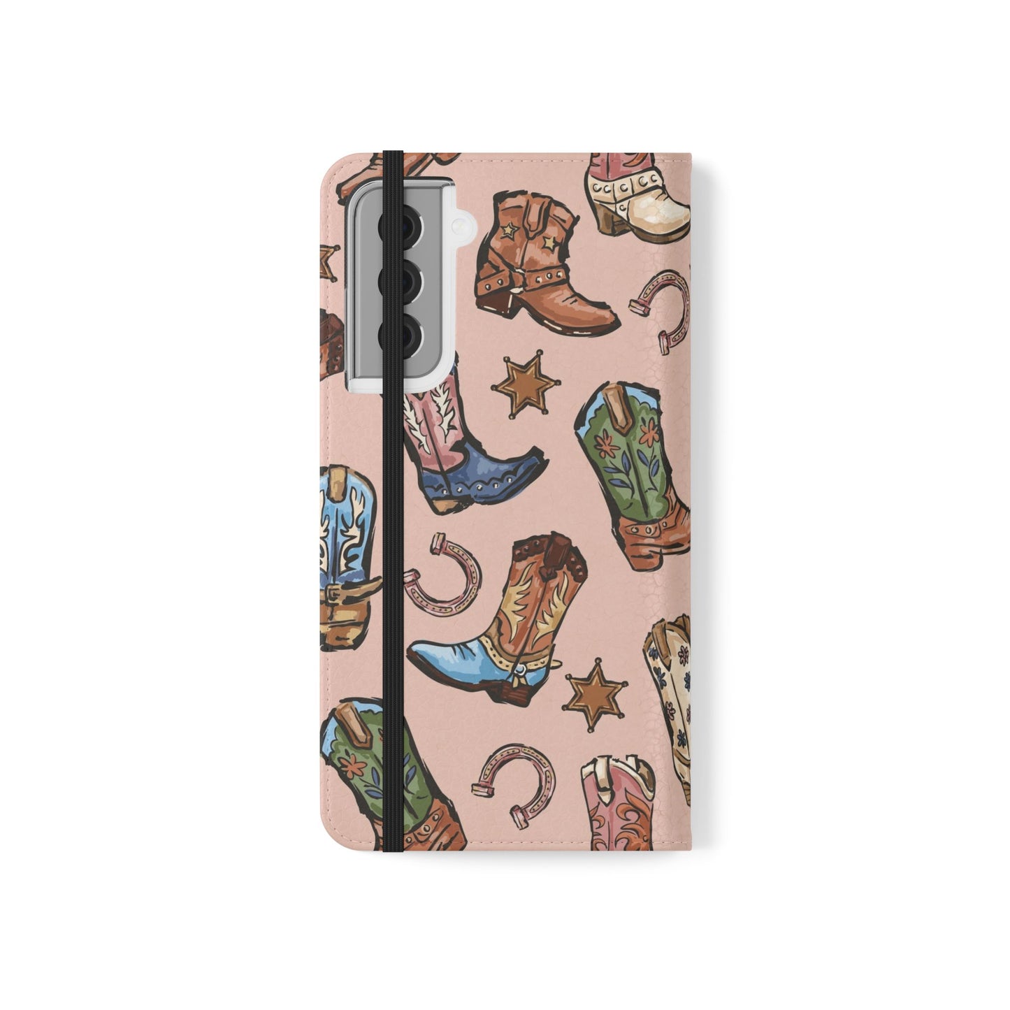 Western Boots Flip Wallet Phone Cases Pink