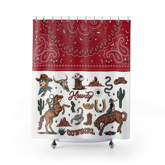 Vintage Cowboy Shower Curtain, Western Decor, Rustic Bathroom, Ranch Style, Country Home, Unique Gift for Animal Lovers