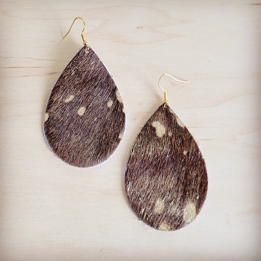 **Leather Teardrop Earrings in Mixed Metallic Hair on Hide 201p