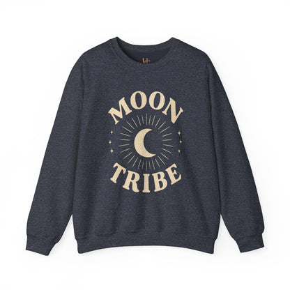 Moon Tribe Crewneck Sweatshirt — Celestial Moon Graphic Pullover - Jewel Tones