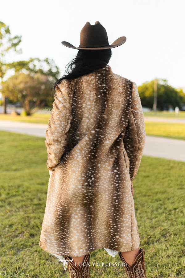 Brown Deer Faux Fur Western Longline Coat
