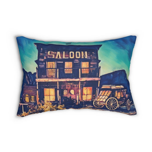 Western Saloon Lumbar Pillow — Rustic Wagon & Navajo Stripe Accent Pillow