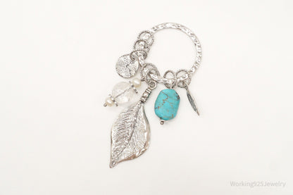 Designer Silpada Leaves Turquoise Quartz Charms Sterling Silver Pendant