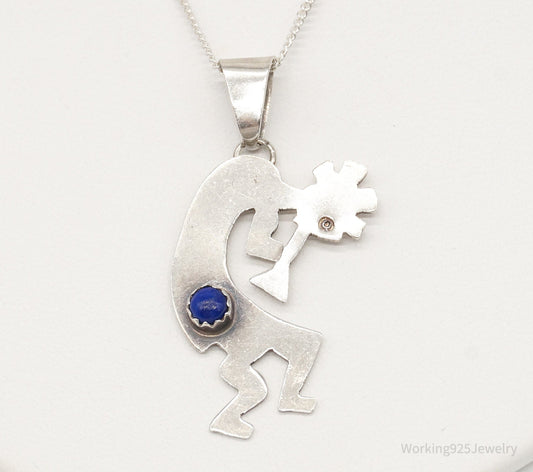 Vintage Native America Lapis Lazuli Dancing Kokopelli Sterling Silver Necklace